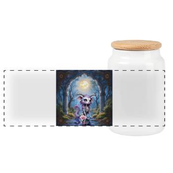 Katzenskelett-Mond-Fantasie - Panorama Keksdose mit Holzdeckel - Weiß - Vorne