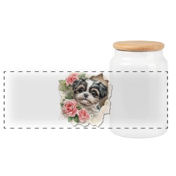 Shih Tzu - Panorama Keksdose mit Holzdeckel - Weiß - Vorne