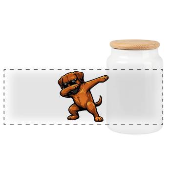 Dabbing Rhodesian Ridgeback - Panorama Keksdose mit Holzdeckel - Weiß - Vorne