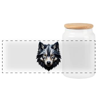 Tête de loup géométrique - Boîte à biscuits avec couvercle en bois - blanc - Devant