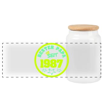 1987 Retro Neon Badge - Panoramic Cookie Jar with Wooden Lid - white - Front