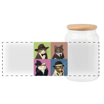 Dapper Cats Quartet - Panoramic Cookie Jar with Wooden Lid - white - Front