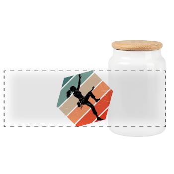 The mountaineers and climbers fit together - Panoramic Cookie Jar with Wooden Lid - white - Front
