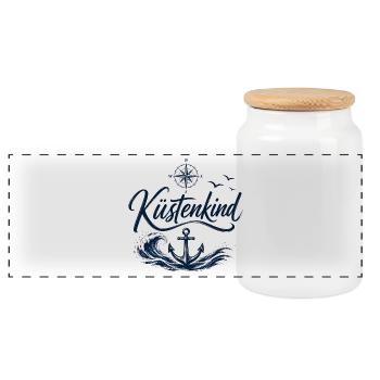 Küstenkind | Maritime Accessories und T-Shirts  - Panorama Keksdose mit Holzdeckel - Weiß - Vorne