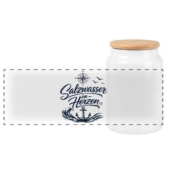 Salzwasser Liebe- Meer geht immer - Panorama Keksdose mit Holzdeckel - Weiß - Vorne