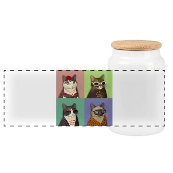 Alt Cats Quartet - Panoramic Cookie Jar with Wooden Lid - white - Front