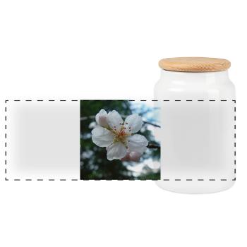 Almond Blossom Spring Look 01 - Panoramic Cookie Jar with Wooden Lid - white - Front