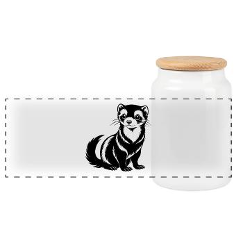 Ferret - Panoramic Cookie Jar with Wooden Lid - white - Front