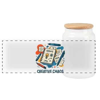 Kreatives Chaos Ideenbuch - Panorama Keksdose mit Holzdeckel - Weiß - Vorne