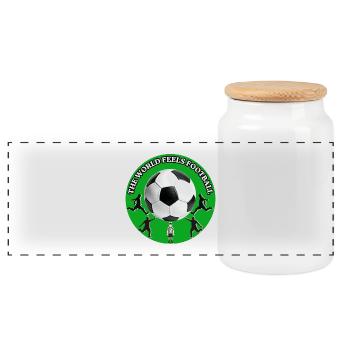 The World Feels Football - Panoramic Cookie Jar with Wooden Lid - white - Front