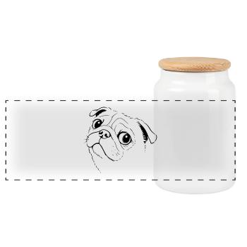 Dessin de carlin - Boîte à biscuits avec couvercle en bois - blanc - Devant