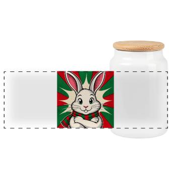 Hase mit Lust auf Weihnachten - Panorama Keksdose mit Holzdeckel - Weiß - Vorne