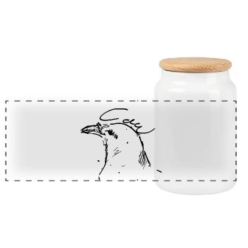 Croquis à l’encre de corbeau contour noir - Boîte à biscuits avec couvercle en bois - blanc - Devant