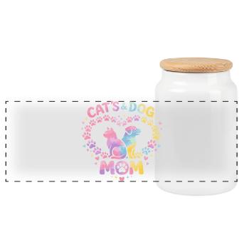 Mommy Cat and Dog Pets Gift Humor - Panoramic Cookie Jar with Wooden Lid - white - Front