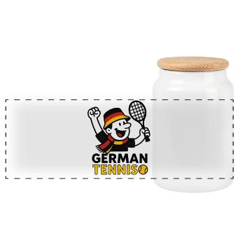 Mascotte allemande du tennis - Boîte à biscuits avec couvercle en bois - blanc - Devant