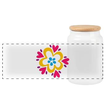 Flower Hearts Love Flower Power Blossom Mandala Colorful - Panoramic Cookie Jar with Wooden Lid - white - Front