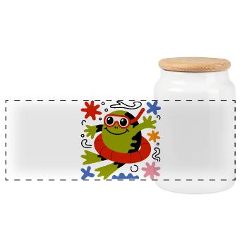 Plongeur grenouille de dessin animé - Boîte à biscuits avec couvercle en bois - blanc - Devant