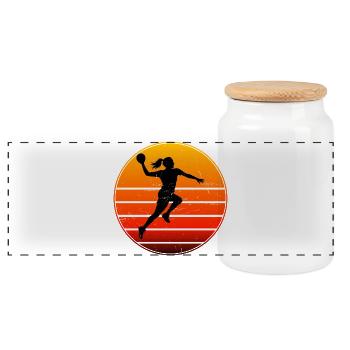 The handball fans fit together - Panoramic Cookie Jar with Wooden Lid - white - Front