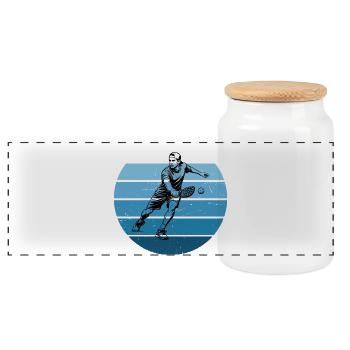 Pickleball Sports Gift for Pickleball Pro Fans - Panoramic Cookie Jar with Wooden Lid - white - Front