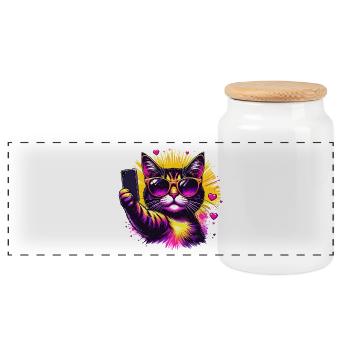 Lunettes de soleil néon selfie de chat - Boîte à biscuits avec couvercle en bois - blanc - Devant