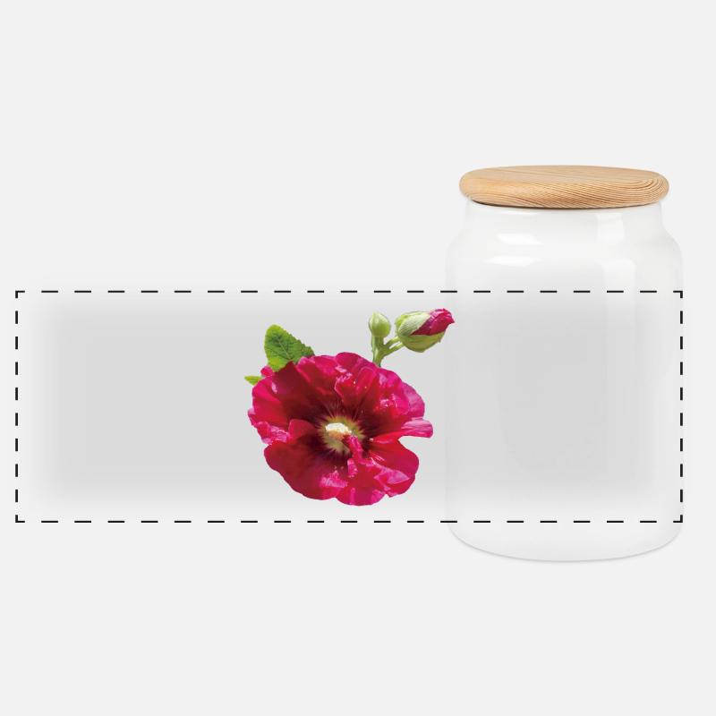 Vibrant_Crimson_Hollyhock_Flower - Panorama Keksdose mit Holzdeckel - Weiß