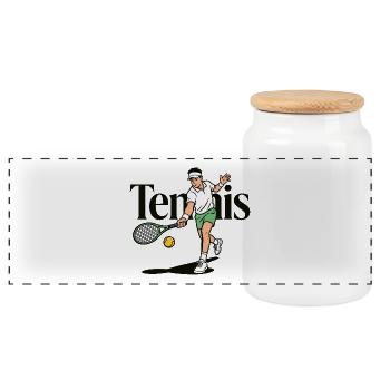 tennis padel - Panoramic Cookie Jar with Wooden Lid - white - Front