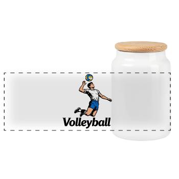 volleyball volleyball - Panoramic Cookie Jar with Wooden Lid - white - Front