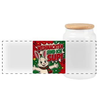 Weihnachtshase . 2 - Panorama Keksdose mit Holzdeckel - Weiß - Vorne