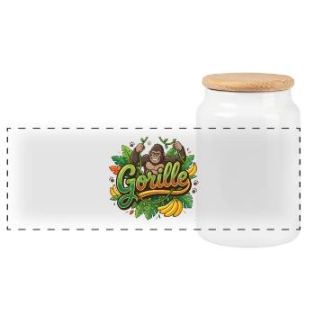 gorilla - Panoramic Cookie Jar with Wooden Lid - white - Front