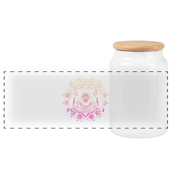 Cat on Sunny Beach Emblem - Panoramic Cookie Jar with Wooden Lid - white - Front