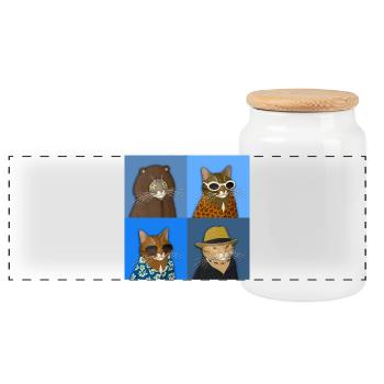 Variété de chat tigré - Boîte à biscuits avec couvercle en bois - blanc - Devant