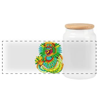 Feathered Serpent Quetzalcoatl Rising - Panoramic Cookie Jar with Wooden Lid - white - Front