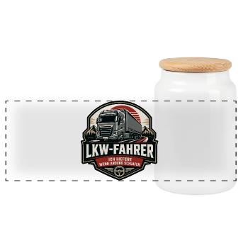 LKW-Fahrer Geschenk Badge - Panorama Keksdose mit Holzdeckel - Weiß - Vorne
