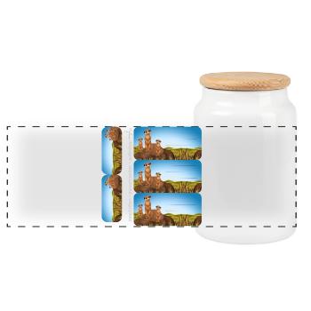 DIY Schulaufkleber Set - Erdmännchen - 5 Sticker - Panorama Keksdose mit Holzdeckel - Weiß - Vorne