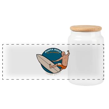 Punta Roca El Salvador Surf City Tropical - Panoramic Cookie Jar with Wooden Lid - white - Front