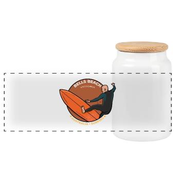 Retro Bells Beach Surf Victoria Australia Surfing - Panoramic Cookie Jar with Wooden Lid - white - Front