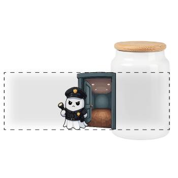 Policier fantôme à la recherche d’indices - Boîte à biscuits avec couvercle en bois - blanc - Devant