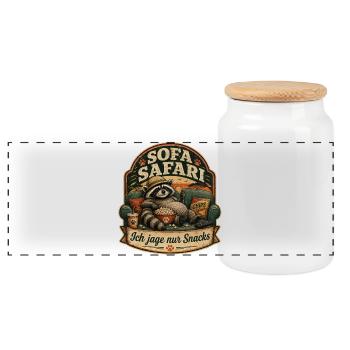 Sofa Safari – Lustiges Couch Motiv - Panorama Keksdose mit Holzdeckel - Weiß - Vorne