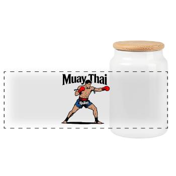 Muay Thai Kickboxen - Panorama Keksdose mit Holzdeckel - Weiß - Vorne