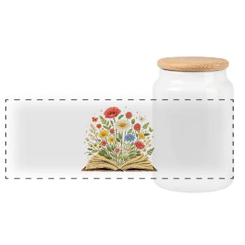 Wildblumen Illustrationen wachsen aus Buch - Panorama Keksdose mit Holzdeckel - Weiß - Vorne