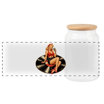 Rockabilly Pin-Up Girl sur disque vinyle - Boîte à biscuits avec couvercle en bois - blanc - Devant