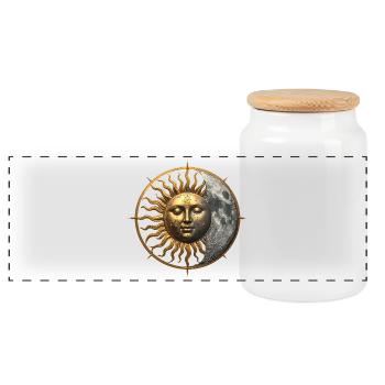 Sonnenmond Emblem Vintage - Panorama Keksdose mit Holzdeckel - Weiß - Vorne
