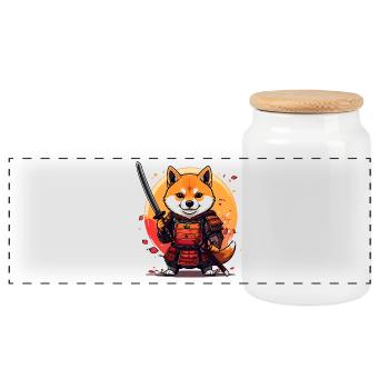 Shiba Inu Samurai dans la conception d’armures - Boîte à biscuits avec couvercle en bois - blanc - Devant