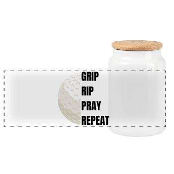 Grip Rip Pray Repeat – Golfslogan - Panorama Keksdose mit Holzdeckel - Weiß - Vorne