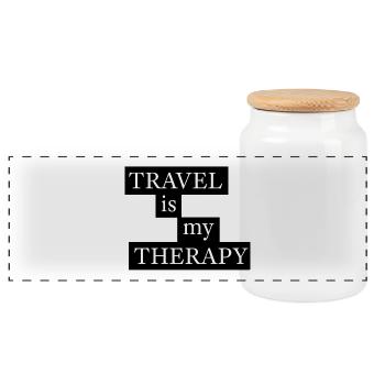 Travel Is My Therapy Reise Spruch - Panorama Keksdose mit Holzdeckel - Weiß - Vorne