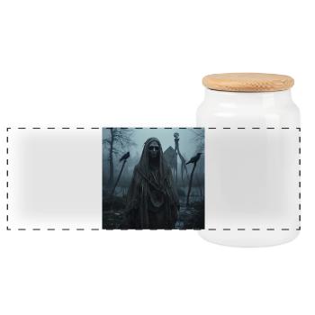 Baba Jaga, die dunkle Hexe – Dunkle Fantasy - Panorama Keksdose mit Holzdeckel - Weiß - Vorne