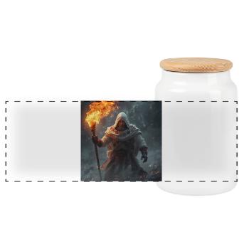 Slawischer Krieger Jarylo – Dunkle Fantasy - Panorama Keksdose mit Holzdeckel - Weiß - Vorne