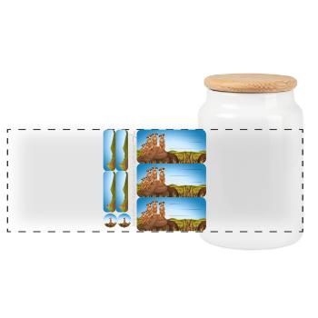 DIY Schulaufkleber Set - Erdmännchen - 9 Sticker - Panorama Keksdose mit Holzdeckel - Weiß - Vorne