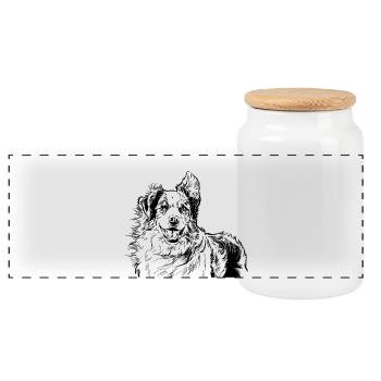 Australian Shepherd - Panorama Keksdose mit Holzdeckel - Weiß - Vorne