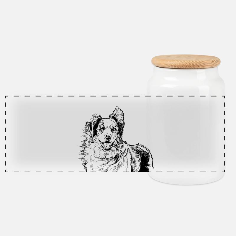 Australian Shepherd - Panoramic Cookie Jar with Wooden Lid - white
